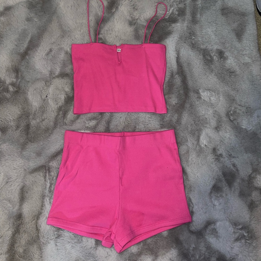 Zara Ribbed Crop Top & Short Set